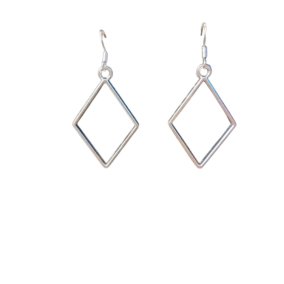 Jewelry - Silver Alloy Rhombus Frame Dangle Earrings